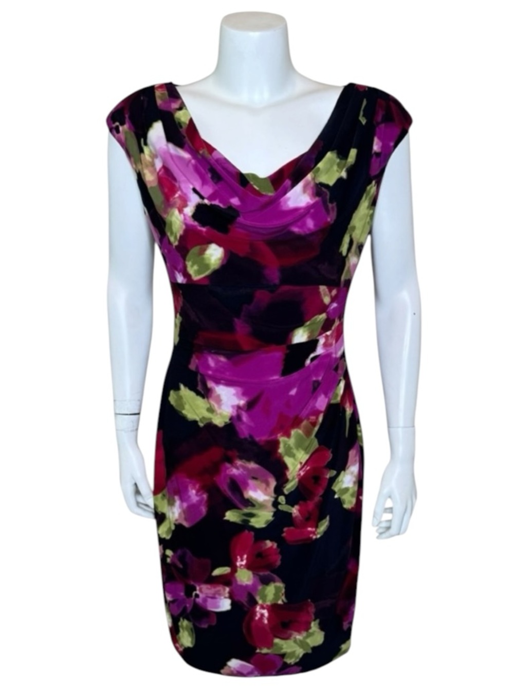 Lauren Ralph Lauren Jersey Sheath Dress 10 Cowl Neck Cap Sleeve Floral